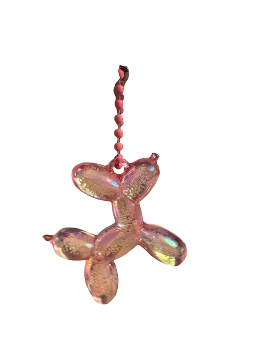 Accessories - Pink Iridescent Dog Charm with Pink Ball Chain